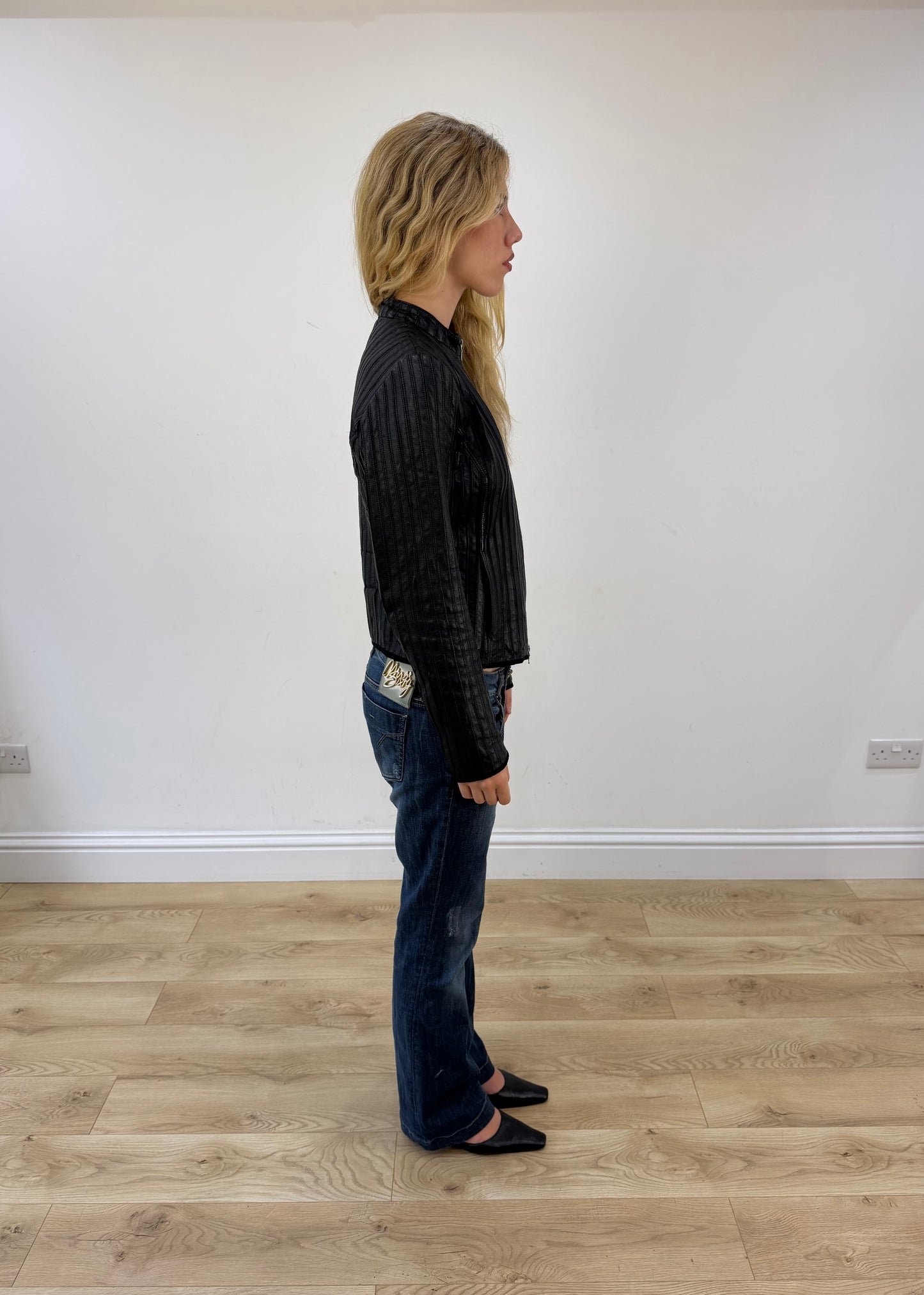 small black leather dual zip jacket