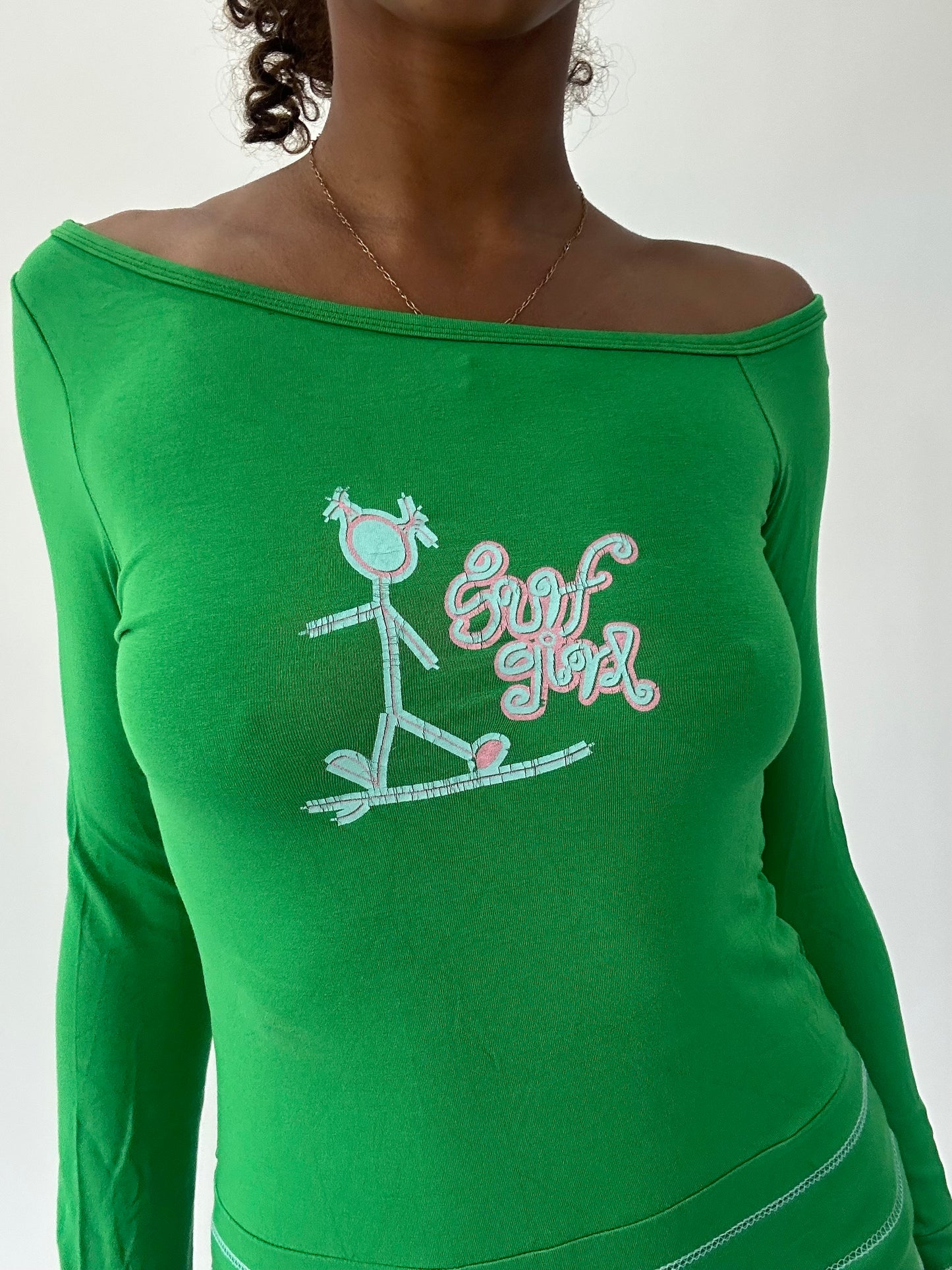 ‼️ | small green off the shoulder surf girl long sleeve top
