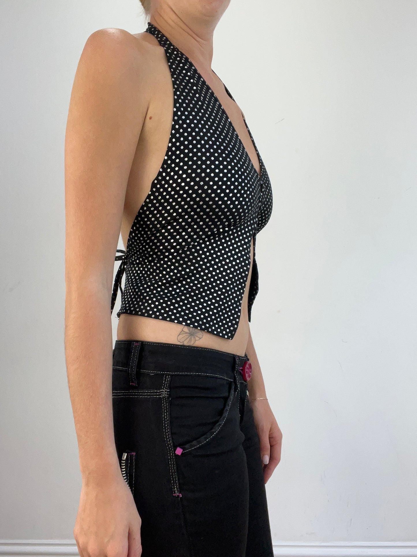 summer edit | small black halter neck top with polka dot print
