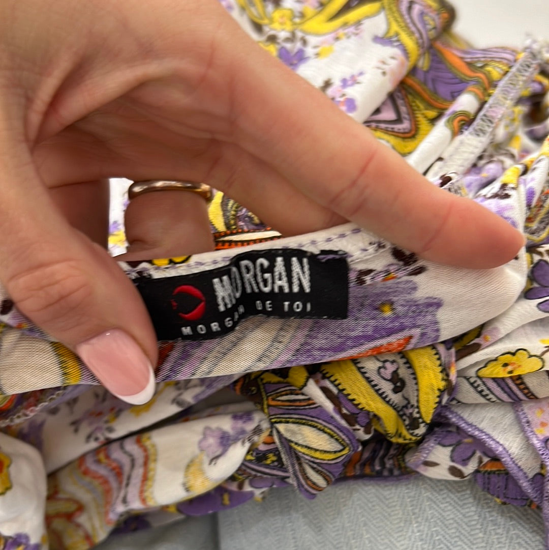 PALM BEACH DROP | small morgan de toi halterneck dress with purple paisley detail all over