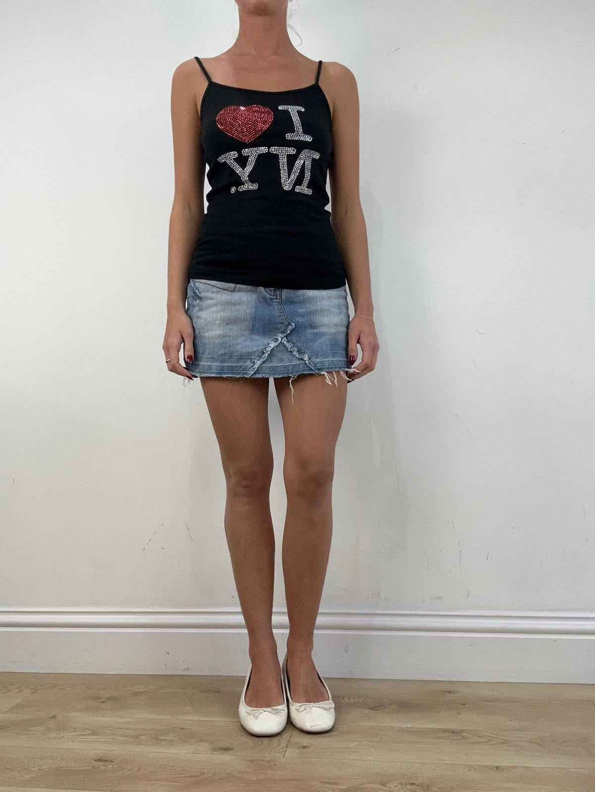 vintage edit fourteen | small black 'i <3 ny' black diamanté top