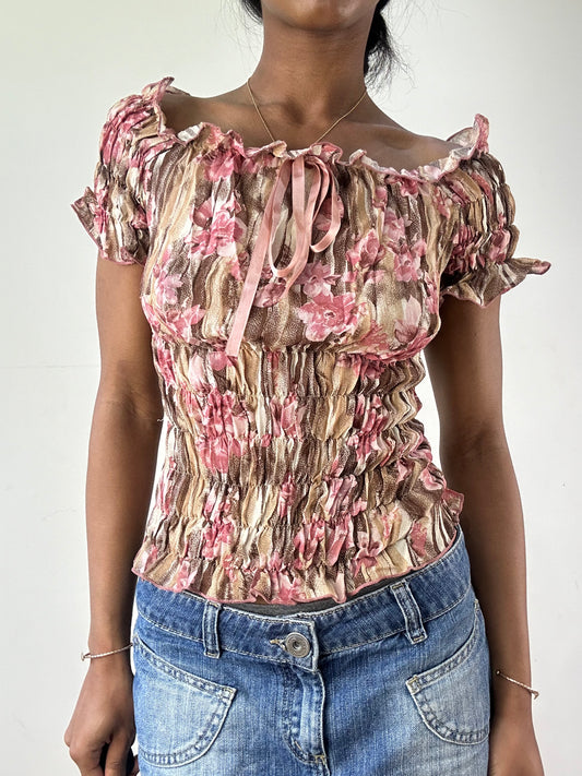 vintage edit twenty-one | small pink floral ruched top
