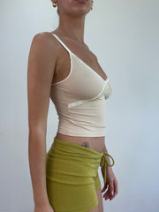 💻‼️ beige slinky vest with white lace trim
