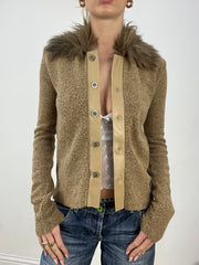countryside | medium khaki faux fur cardigan