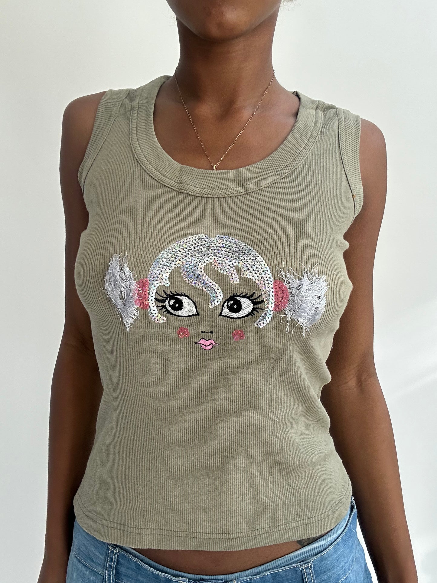 summermaxxing drop | small khaki tank top with sequin detail
