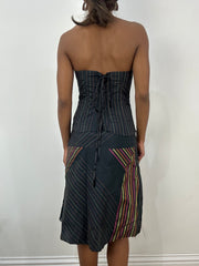 BEST PICKS | small black corset top with matching skirt in pinstripe