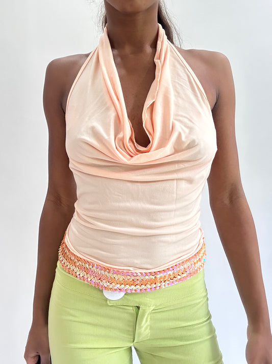 💚colourmaxxing drop | small pink cowl neck halterneck top