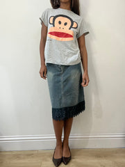 2016 edit | medium blue denim midi skirt with lace trim