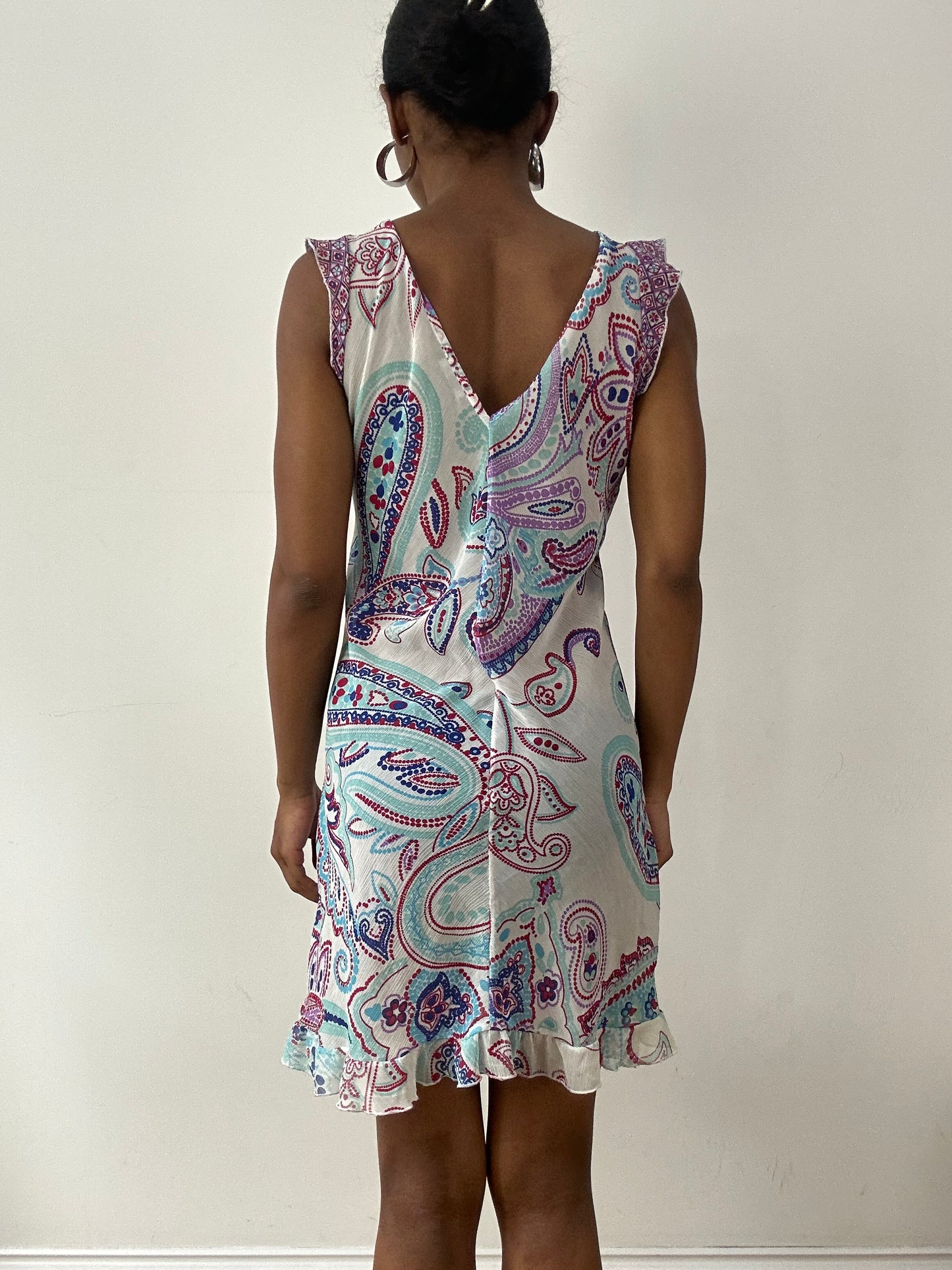 vintage edit twenty-nine | small white and purple mesh midi dress