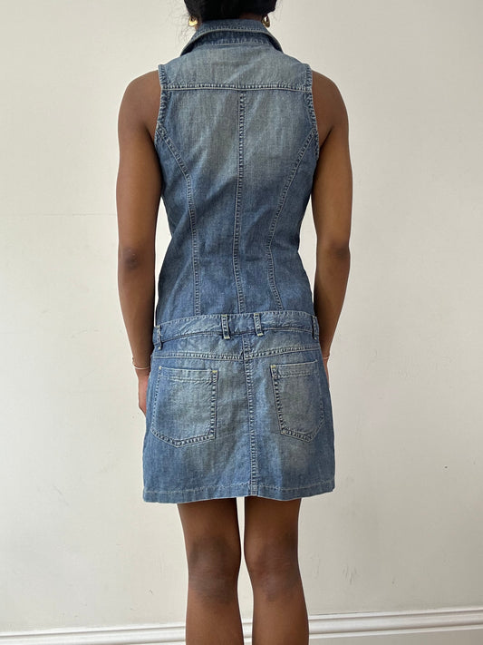 vintage edit twenty-one | small blue denim button up mini dress