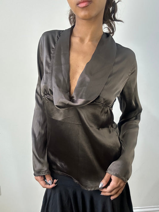 romantic grunge edit | small brown satin style long sleeve top