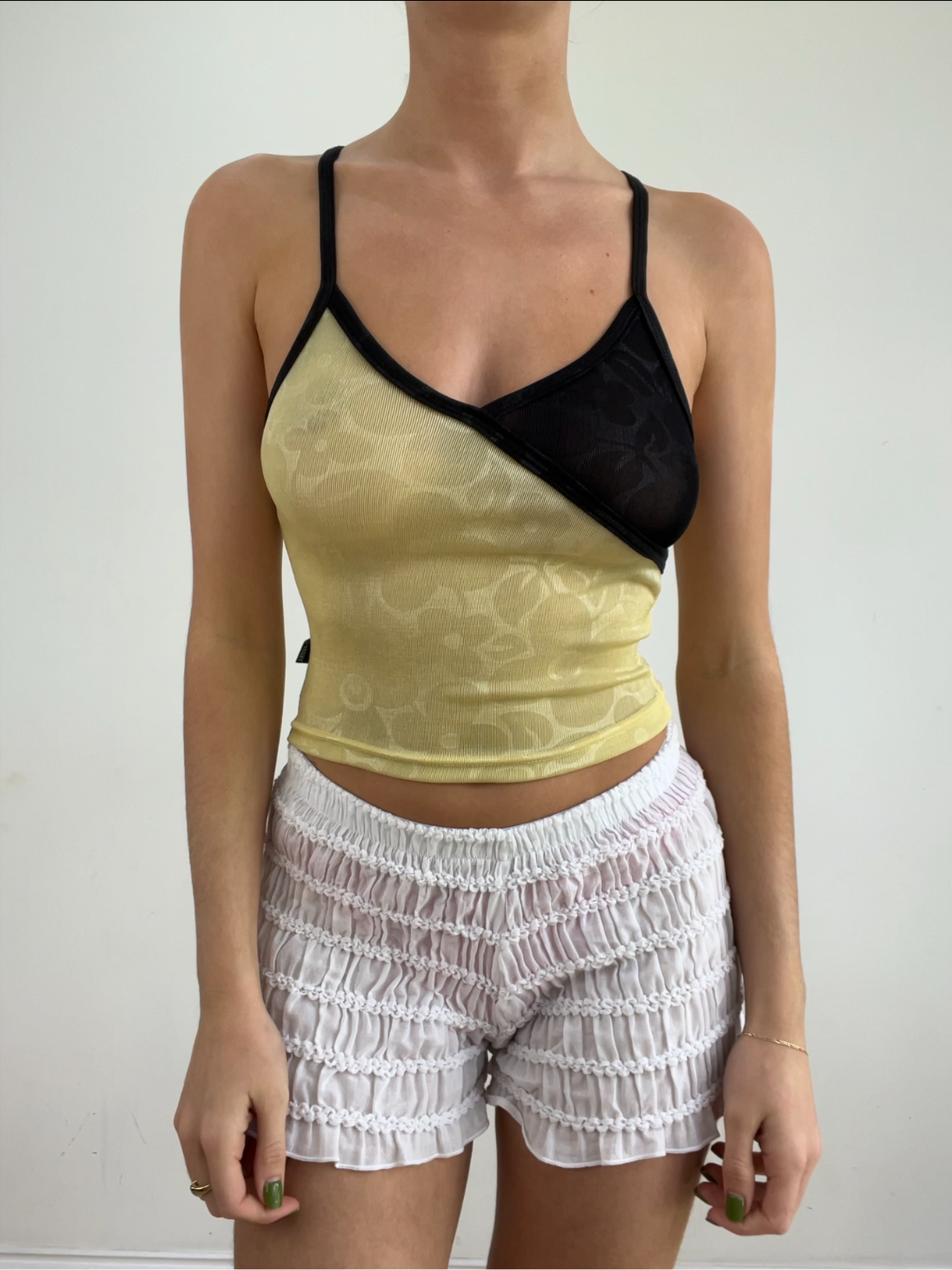 💻 GLASTONBURY DROP | small yellow and black cropped top with cross back detail