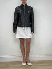 vintage edit fourteen | medium black faux leather biker jacket