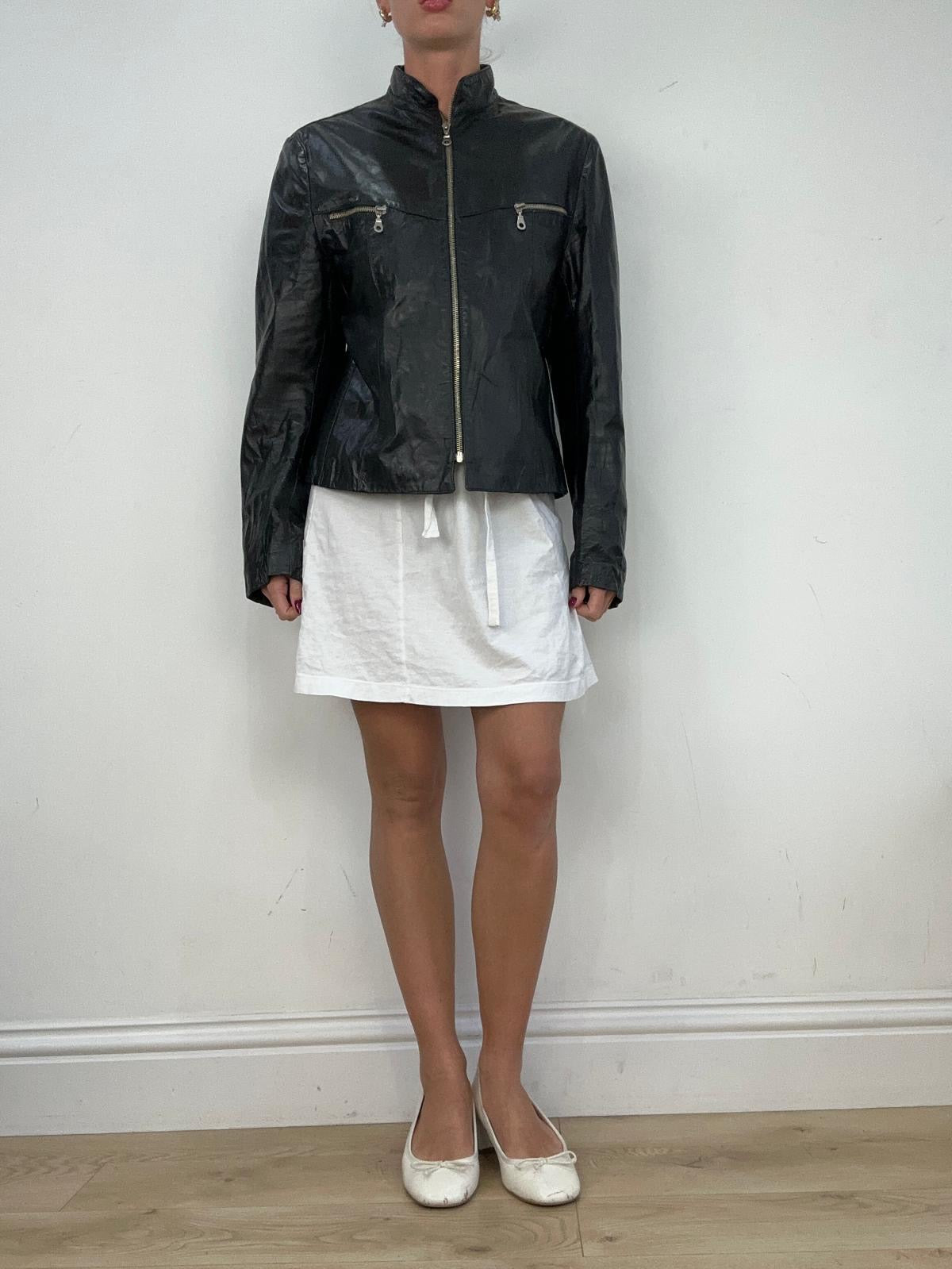 vintage edit fourteen | medium black faux leather biker jacket