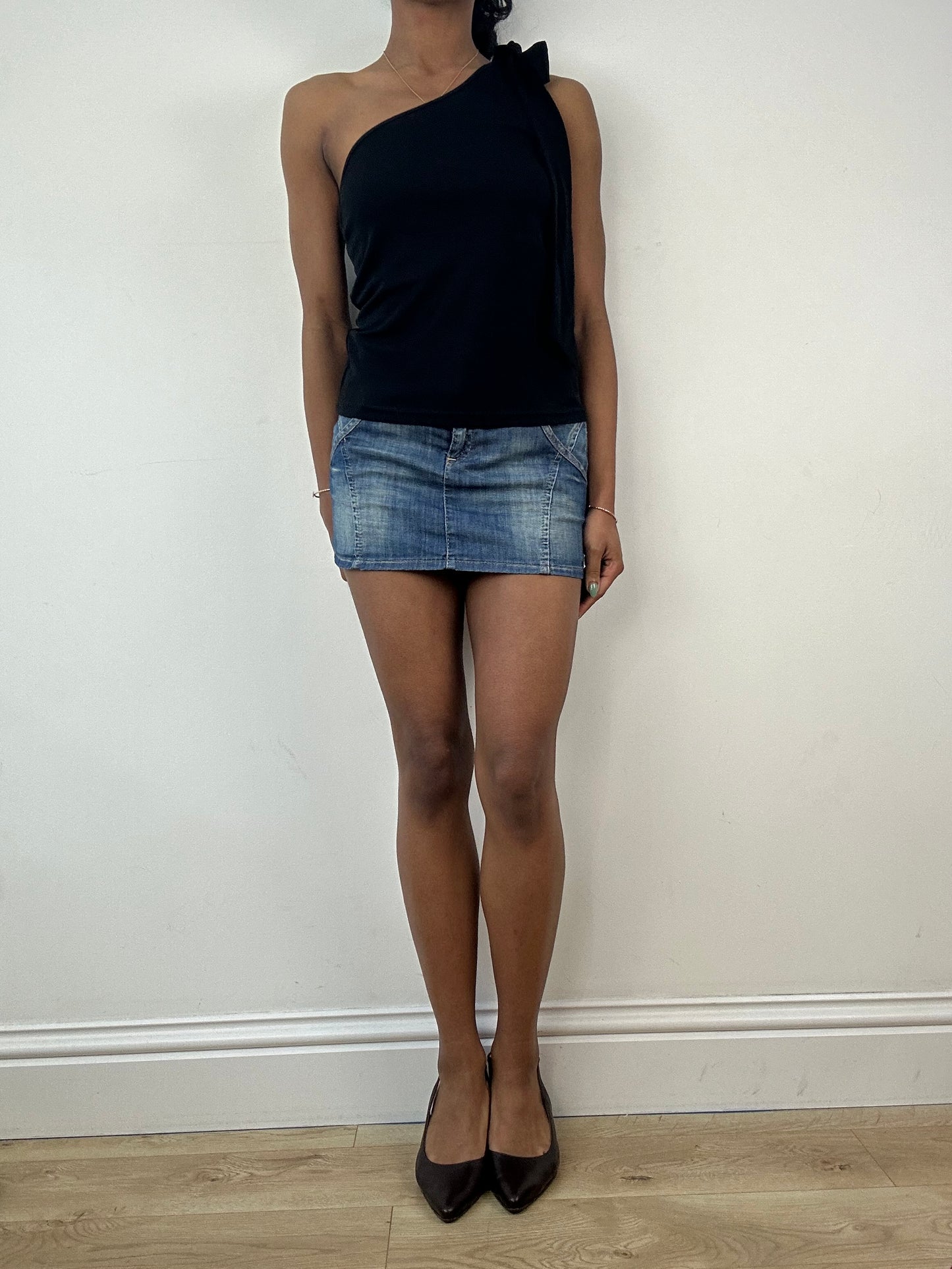 vintage edit: tops | small black asymmetric one shoulder tie up top