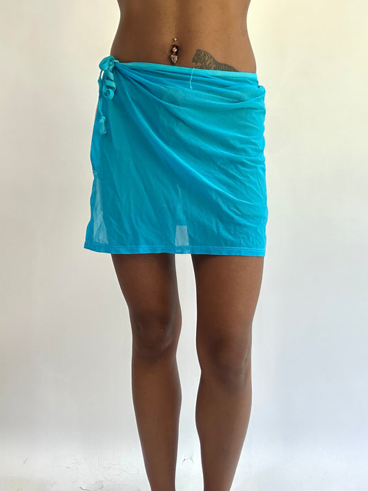‼️beach drop | one size blue sheer wrap mini skirt