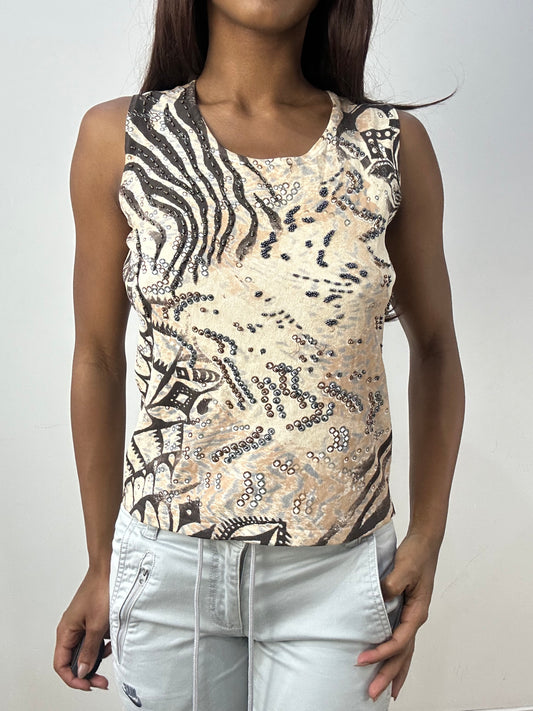 vintage edit thirty-three | small beige and black striped tank top