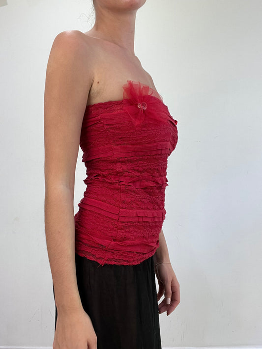 vintage edit: wedding guest | small red bandeau top with lace panel detail