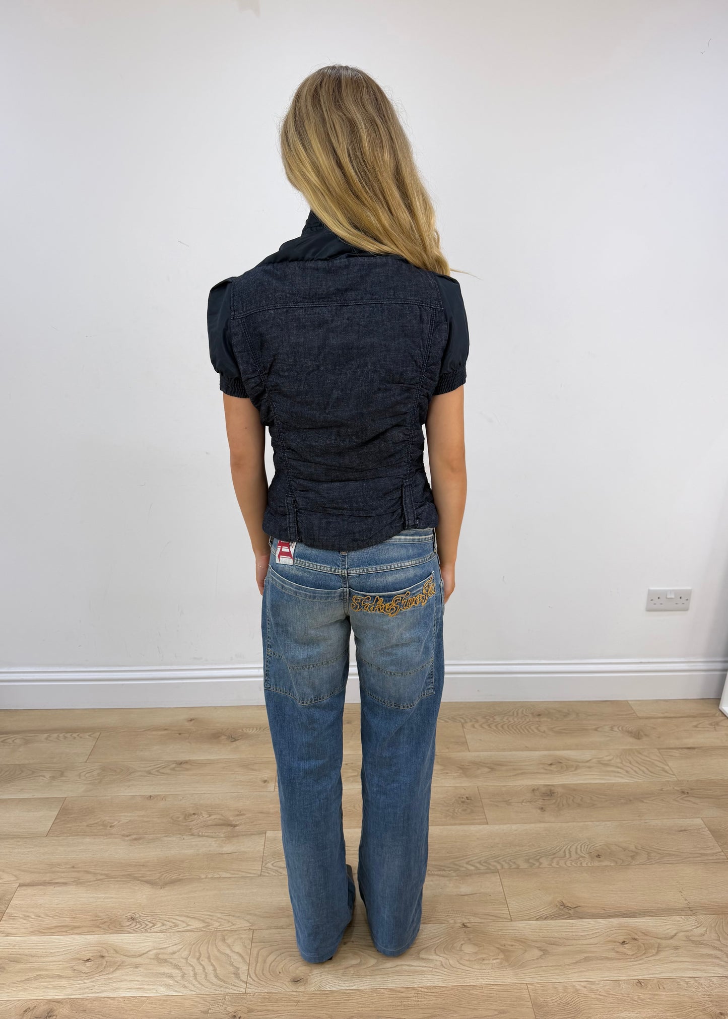 extra small navy dual zip miss sixty gilet