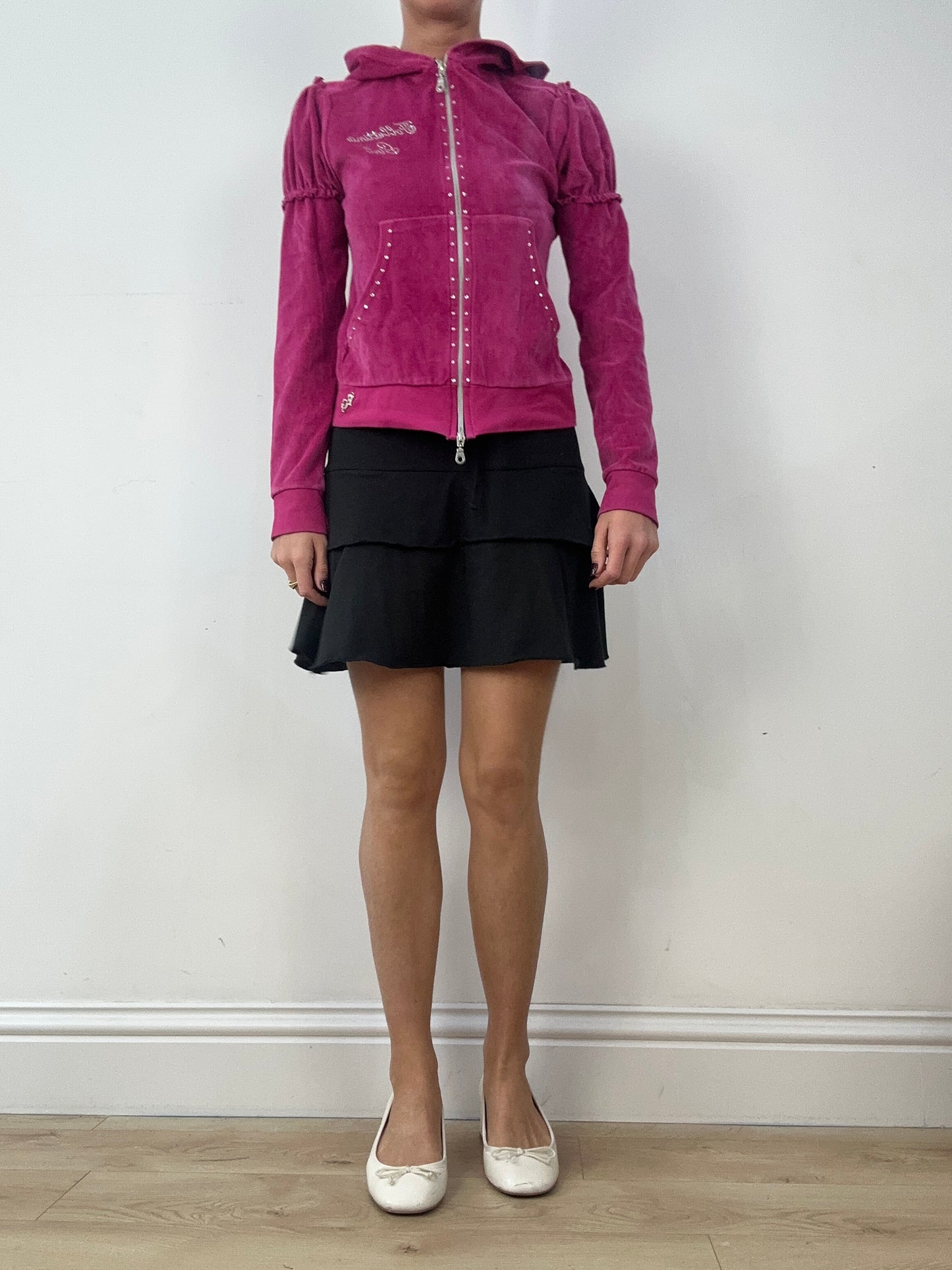BALLETCORE | small pink velour zip up jacket