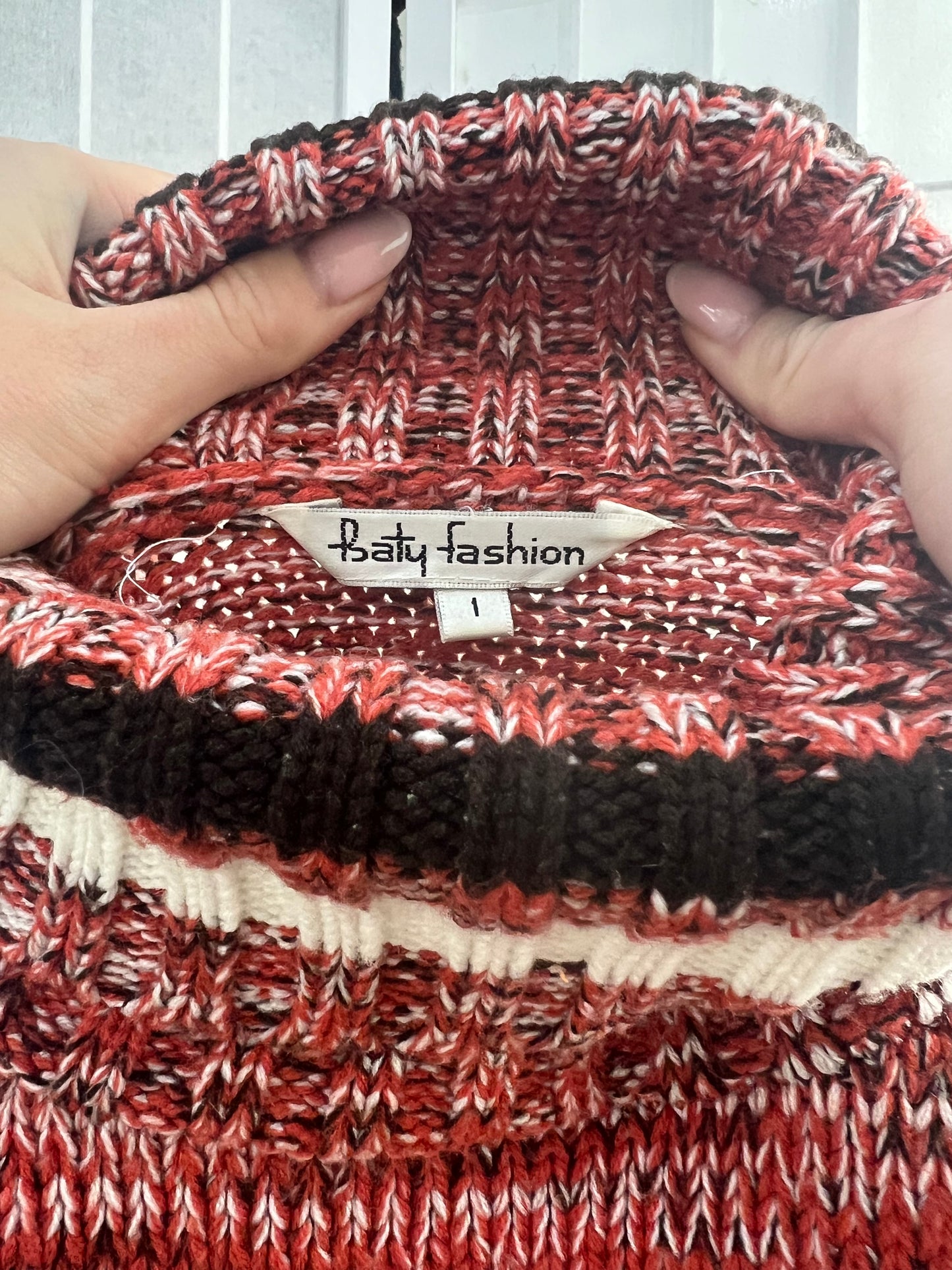 countryside | medium red and cream knitted roll neck jumper