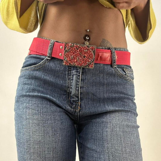 ⭐️💻 | one size red nylon belt with silver beaded buckle
