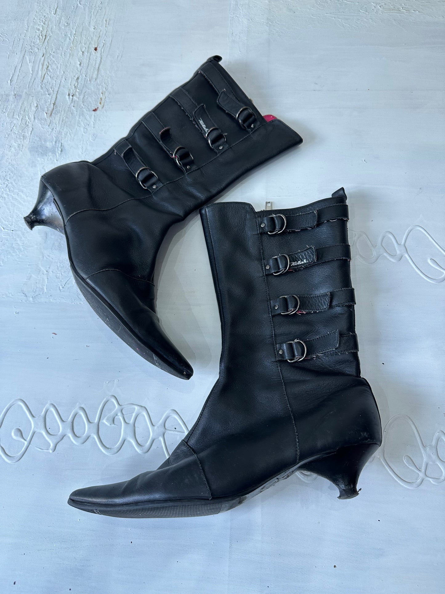 LFW edit | UK6 black killah heeled boots with buckle strap details