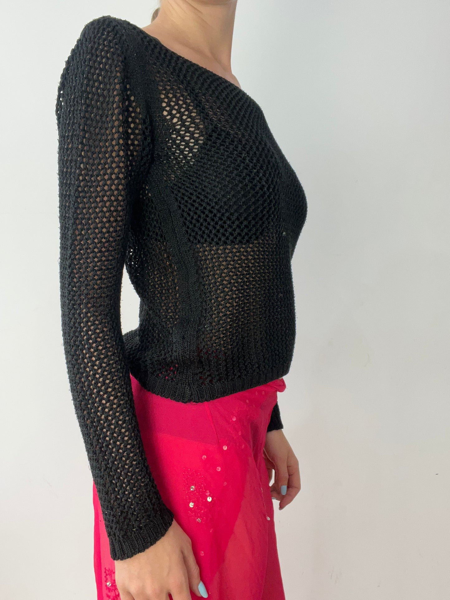 vintage edit thirty | small black crochet long sleeve jumper