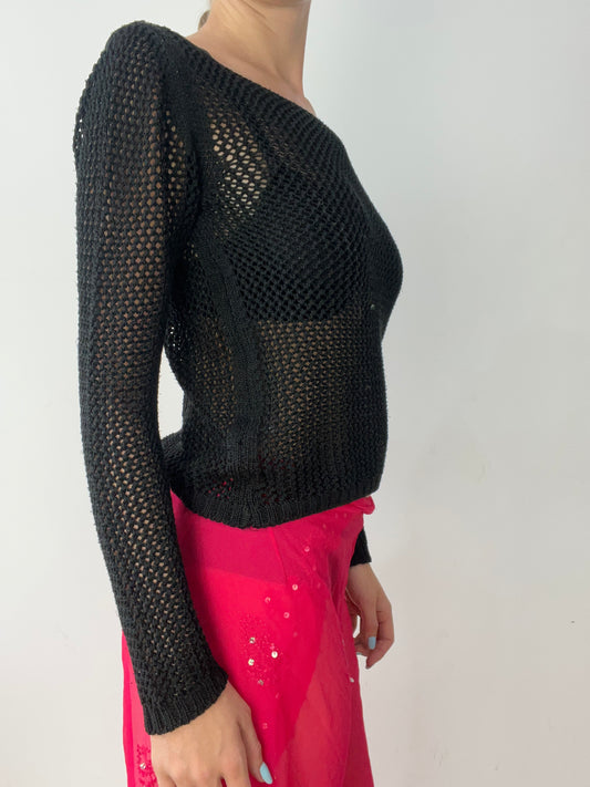 vintage edit thirty | small black crochet long sleeve jumper
