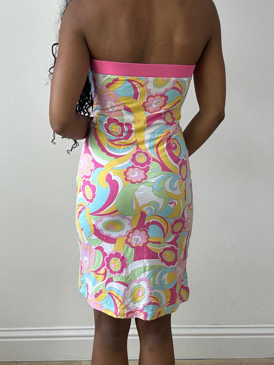 vintage edit twenty-five | extra small pink bandeau dress with abstract print