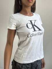 2016 edit | small white calvin klein rhinestone logo t-shirt