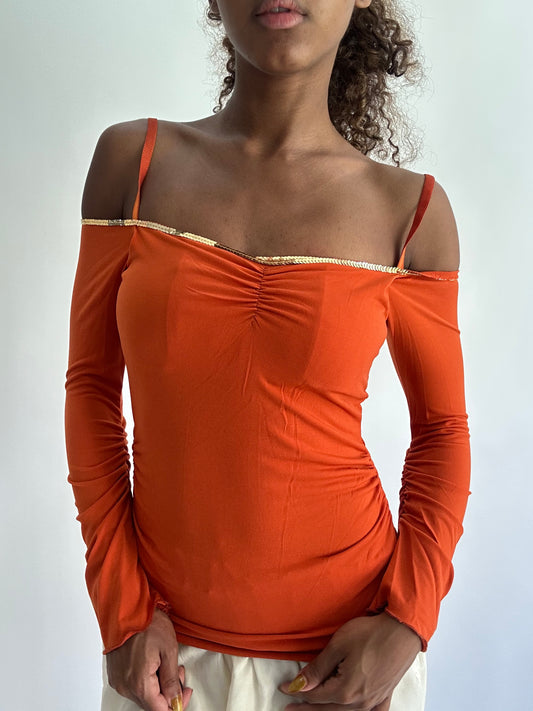 ‼️ | small orange off the shoulder long sleeve top