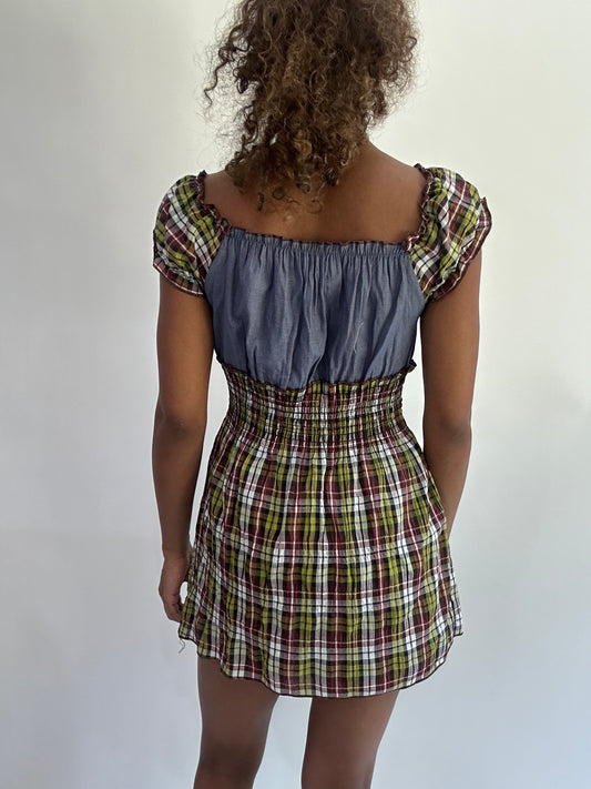 wag drop | small green plaid milkmaid top/dress