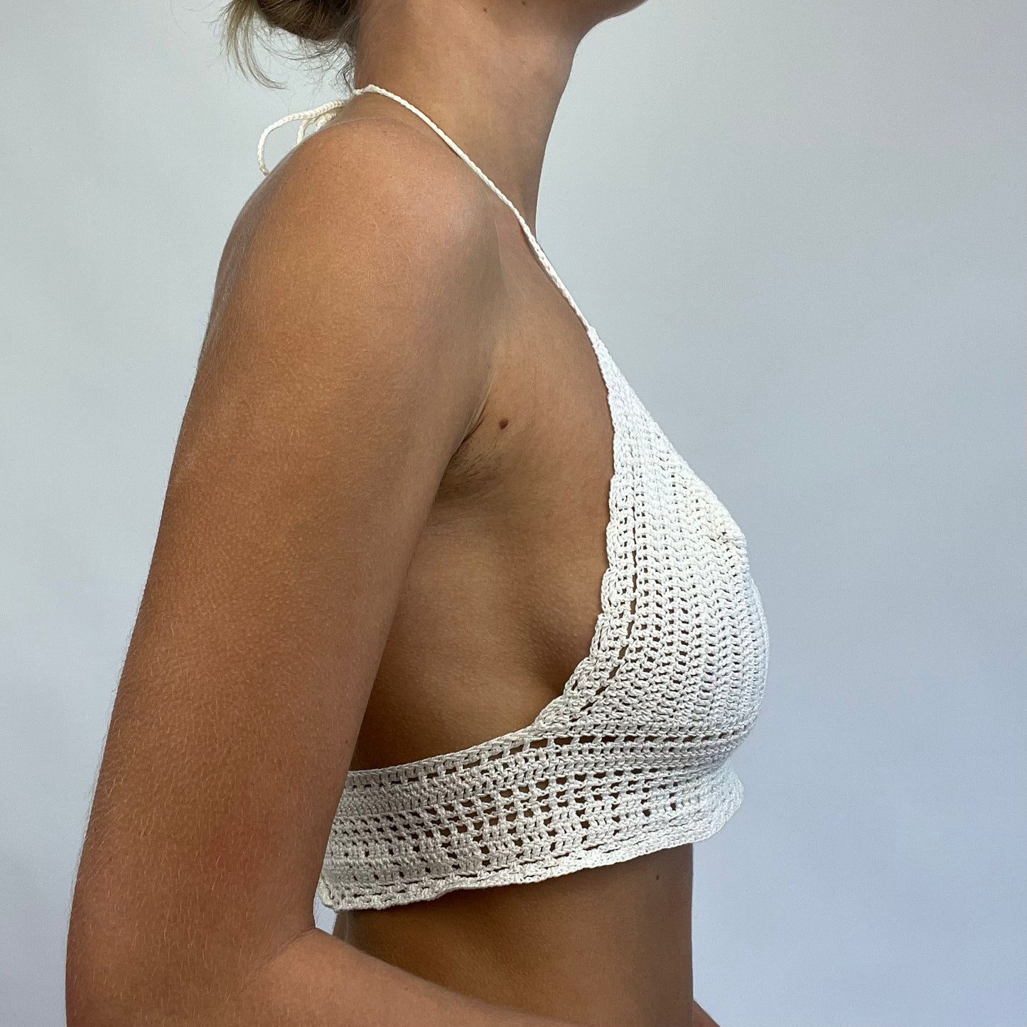 ETHEREAL GIRL DROP | small white crochet halterneck top