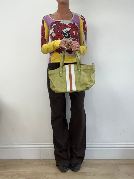 vintage edit eleven | green and orange striped shoulder bag