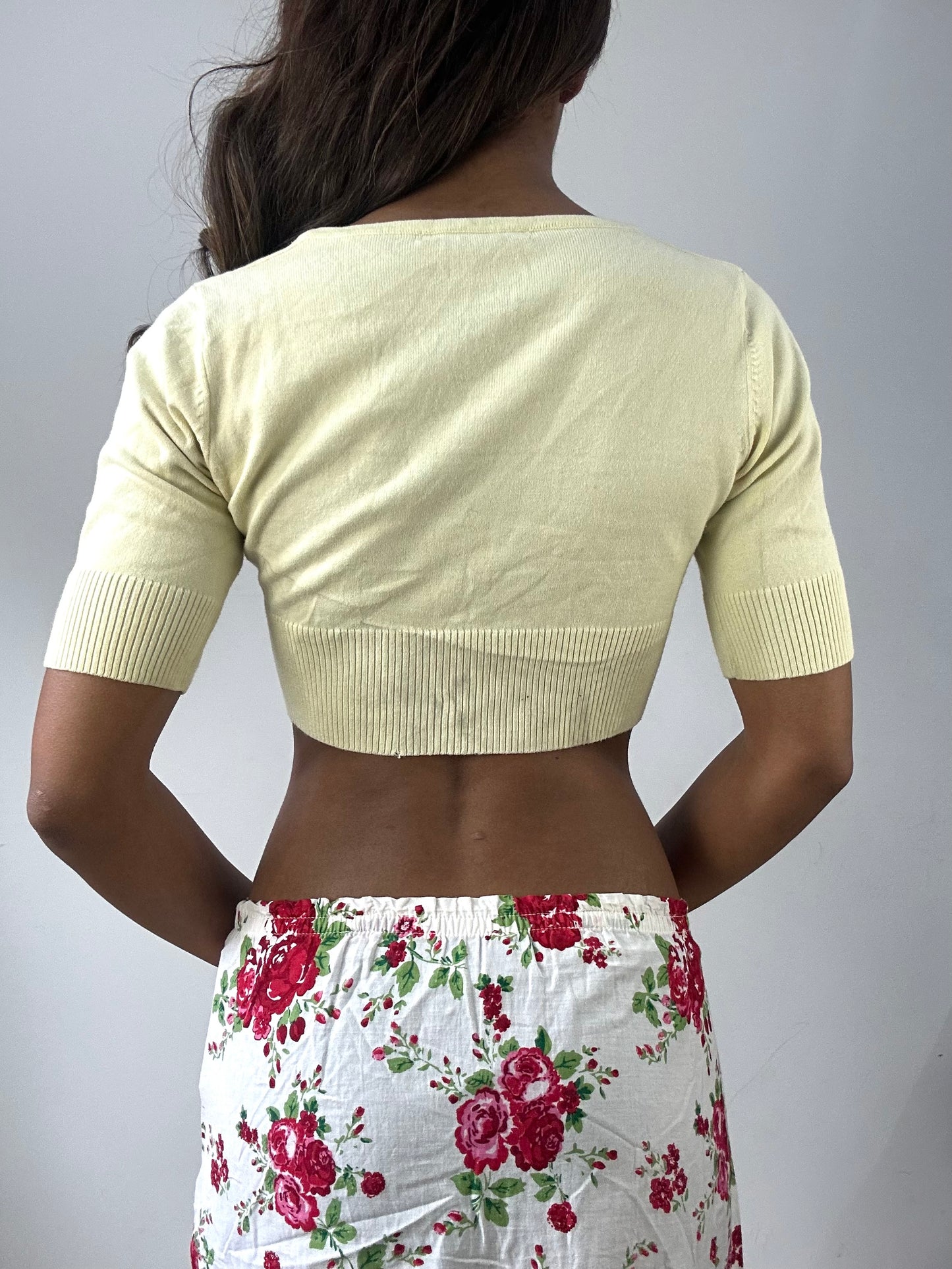 easter edit | small yellow bag cropped button up cardigan top