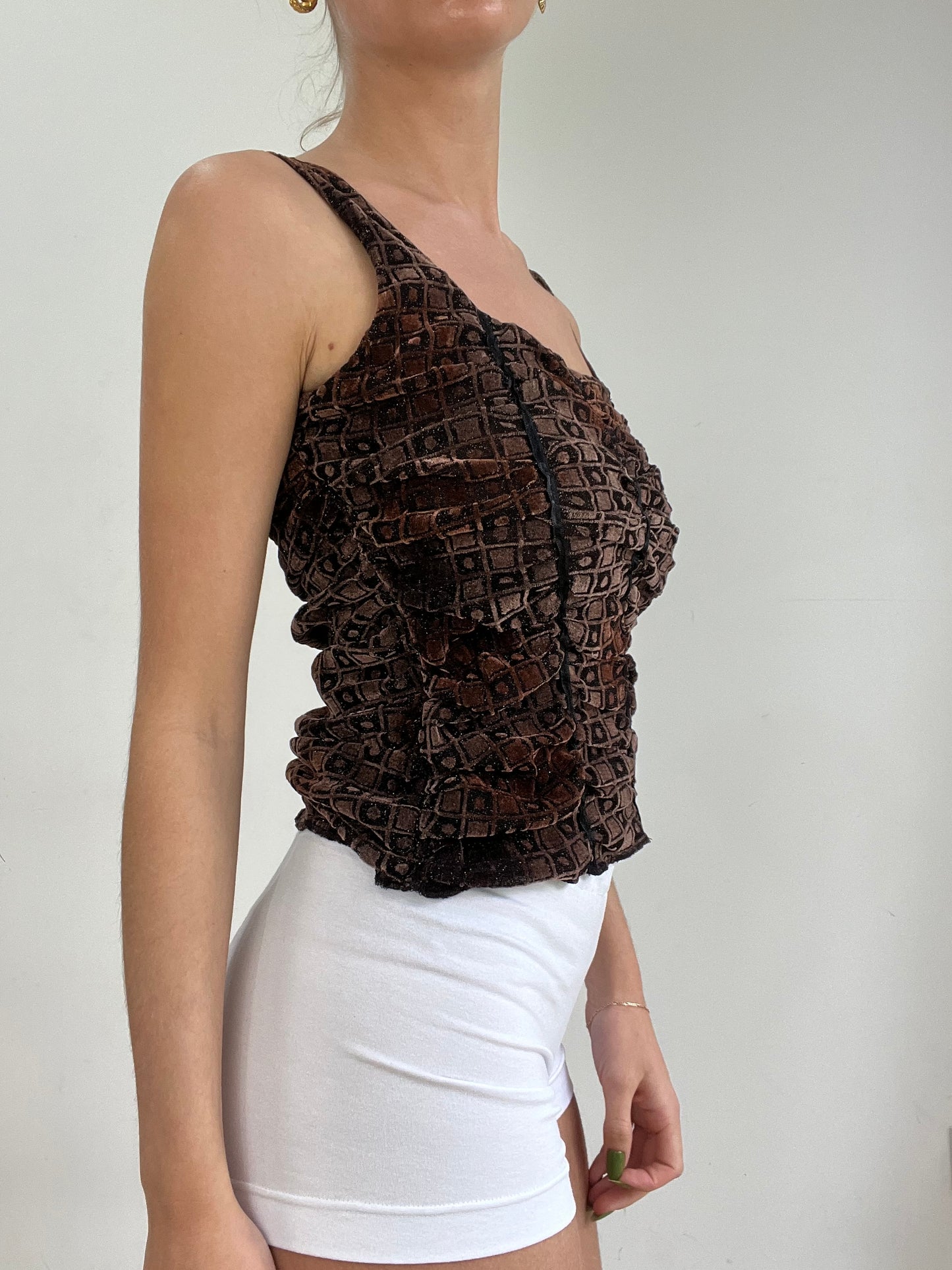 #341 SAMPLE SALE | small brown velour corset style top