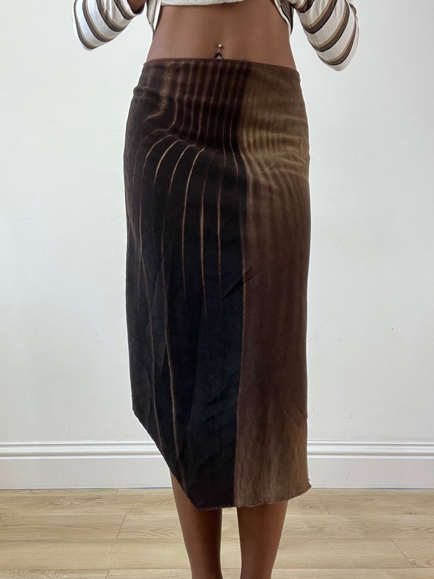 BEST PICKS | medium brown dual tone midi skirt with asymmetrical cut