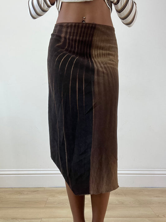 BEST PICKS | medium brown dual tone midi skirt with asymmetrical cut