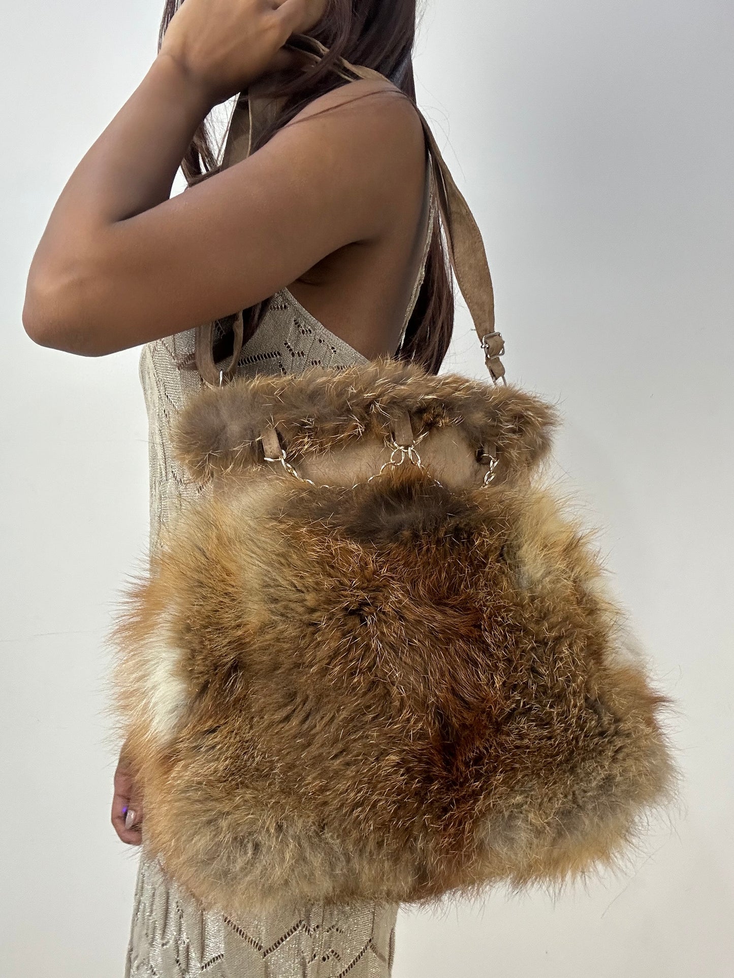 vintage edit thirty-three | brown faux fur shoulder bag