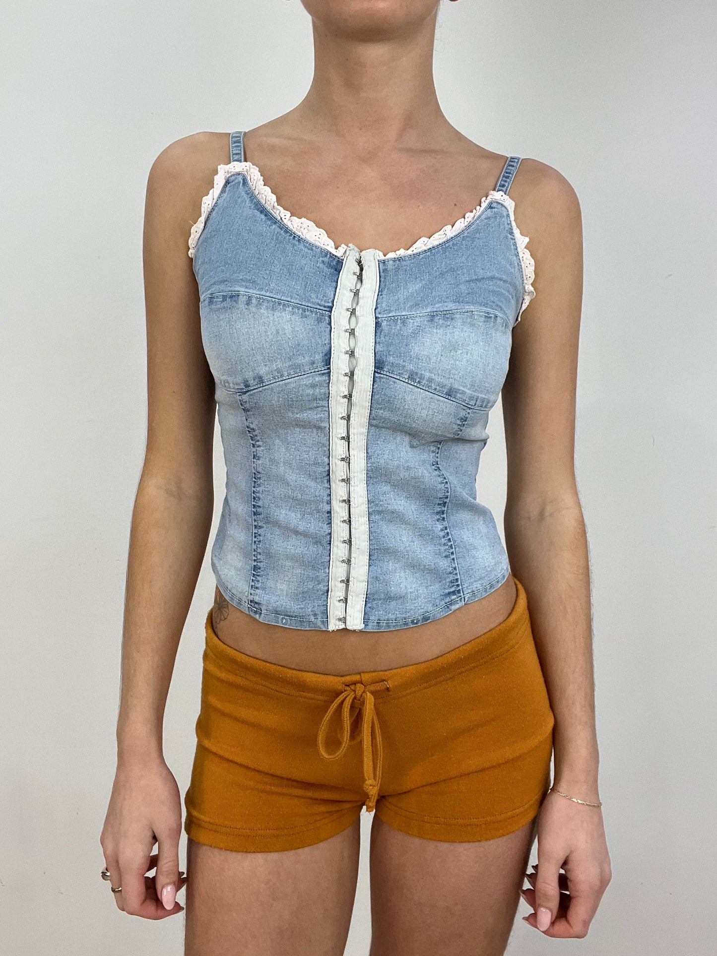 vintage edit seven | medium blue denim corset style top