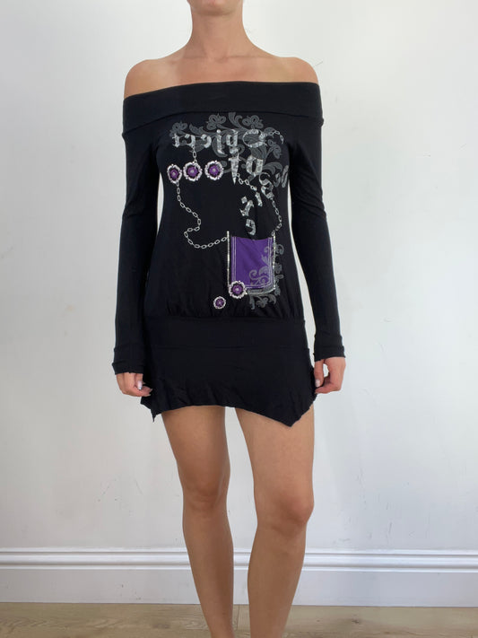 summer edit | small black long sleeve off the shoulder dress