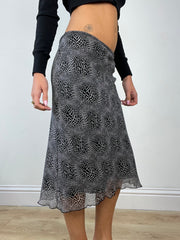 💻 LIBRARIAN CORE | small black mesh midi skirt with abstract print
