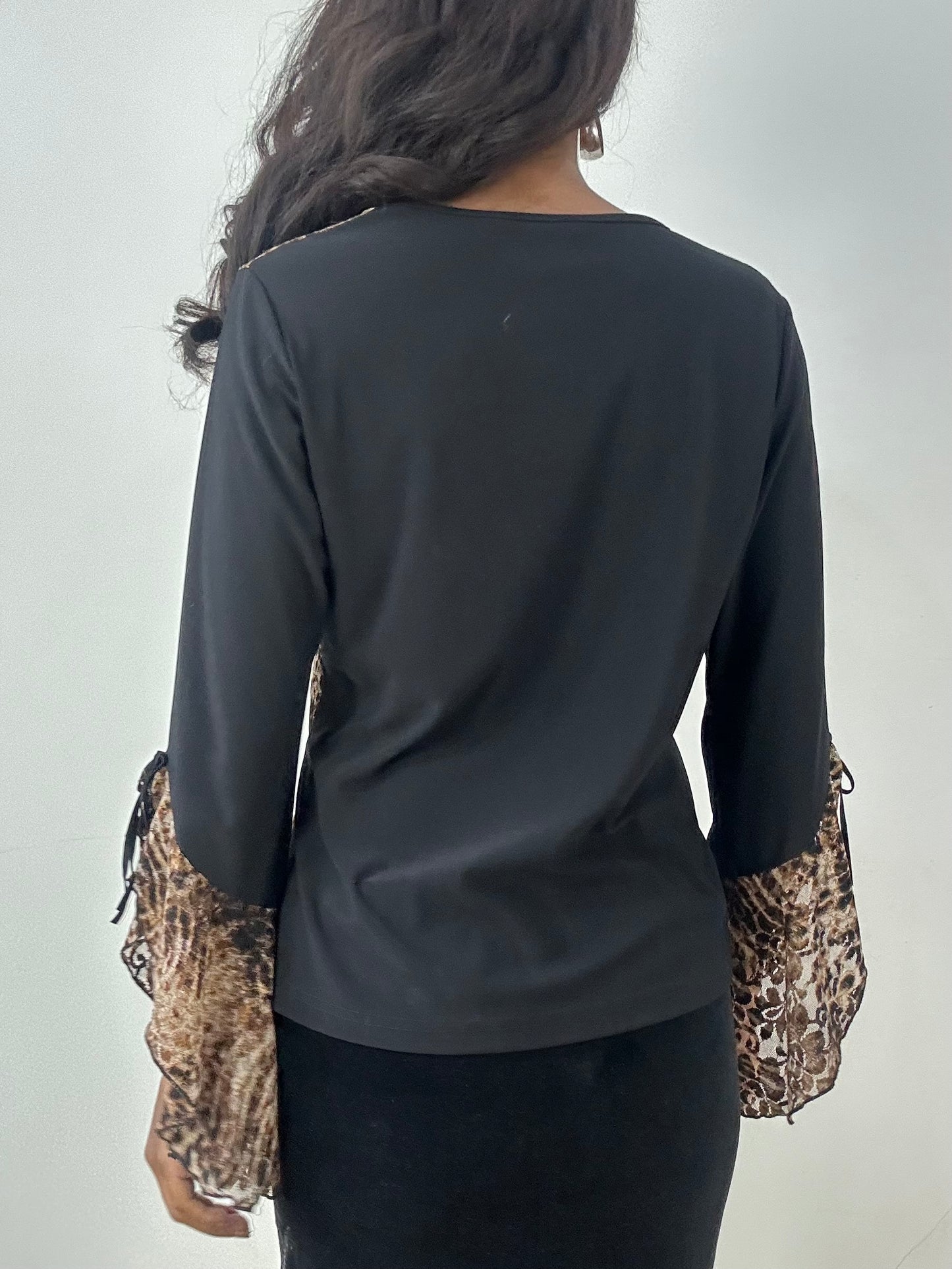 BEST PICKS | small black long sleeve top with leopard print panels