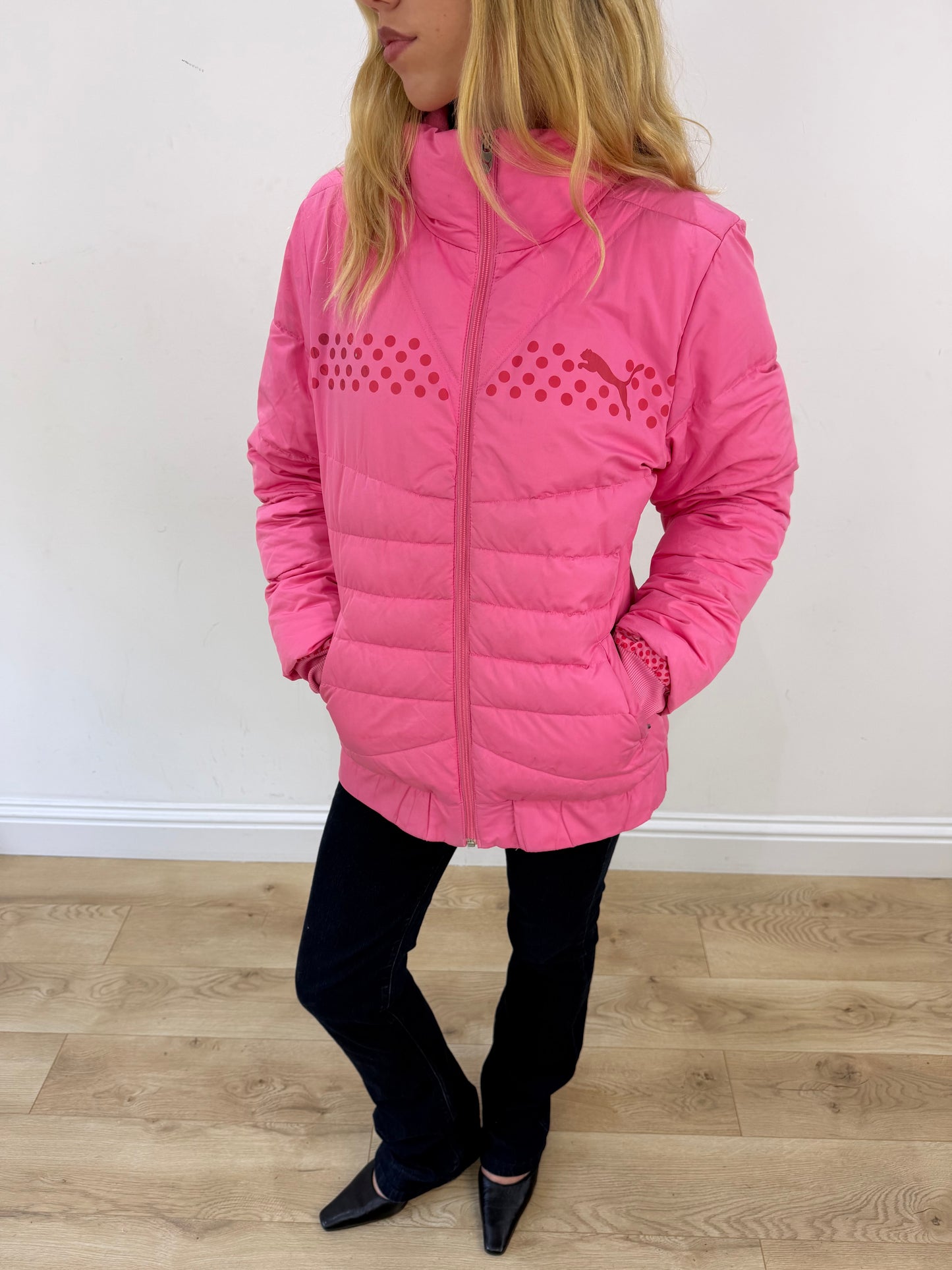 large pink puma puffer coat