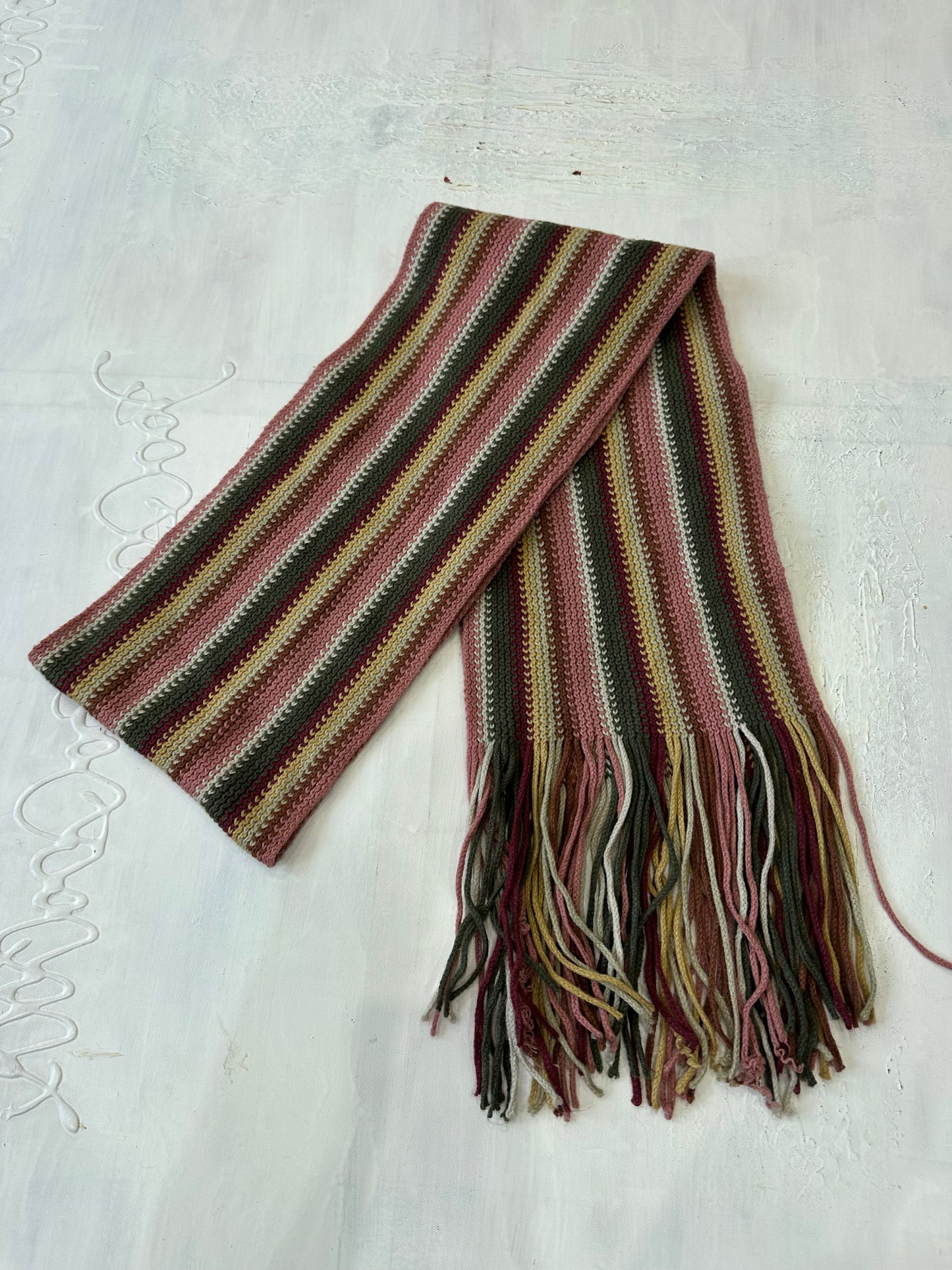 winter edit | pink and green striped knit tassel scarf