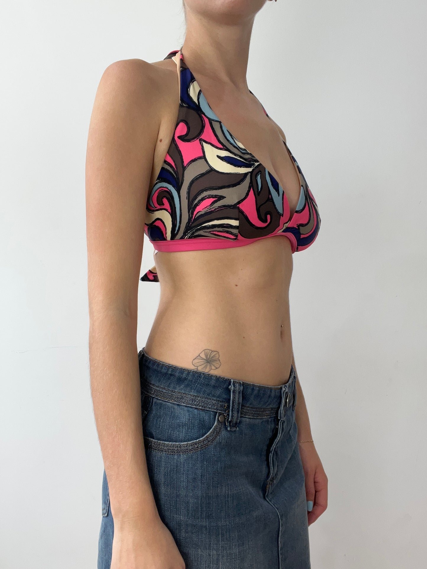 vintage edit thirty | large black and pink halterneck bikini set