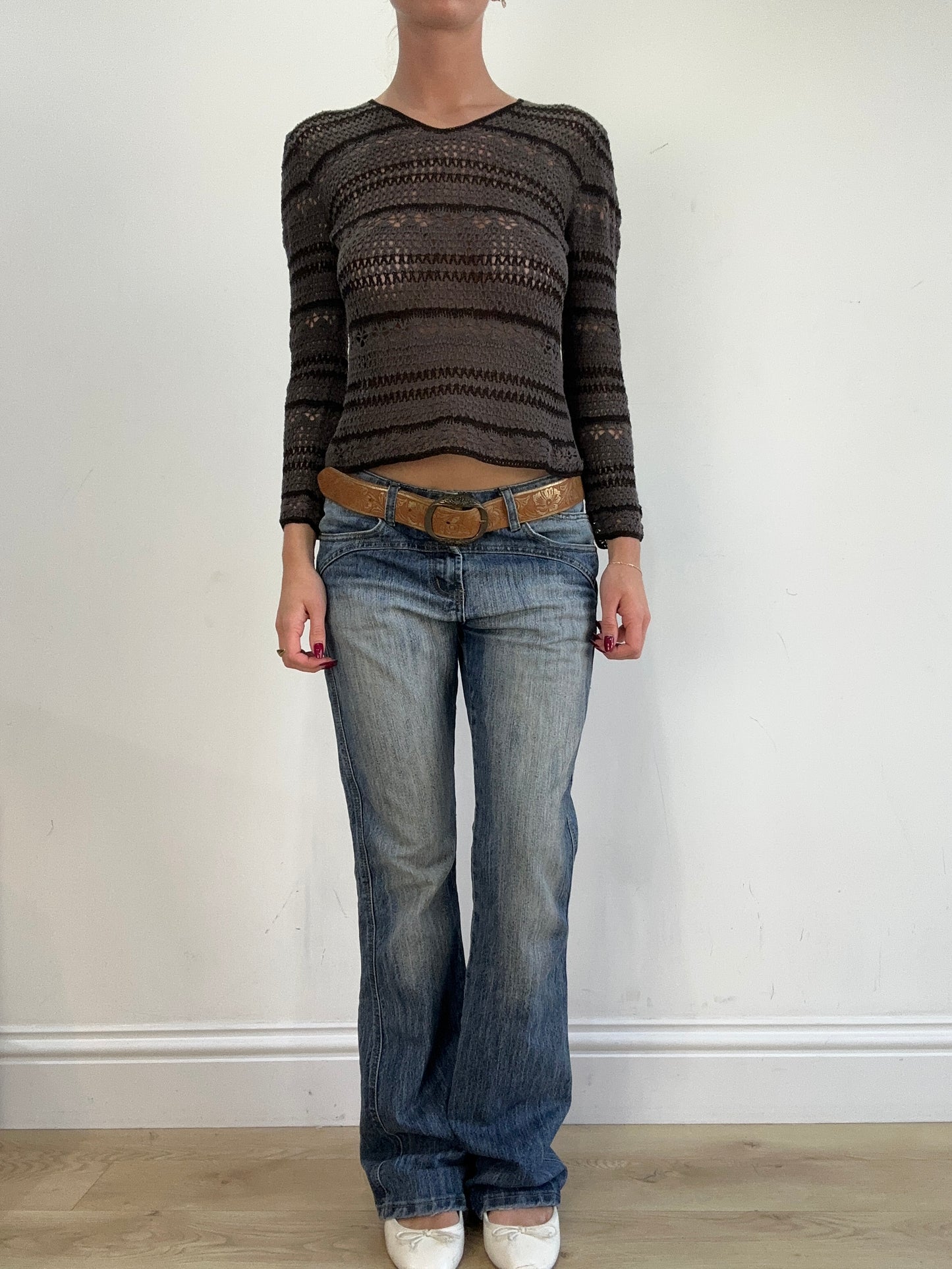 vintage edit sixteen | brown leather floral print belt