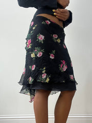 vintage edit thirty-two | medium black blumarine midi skirt with floral print