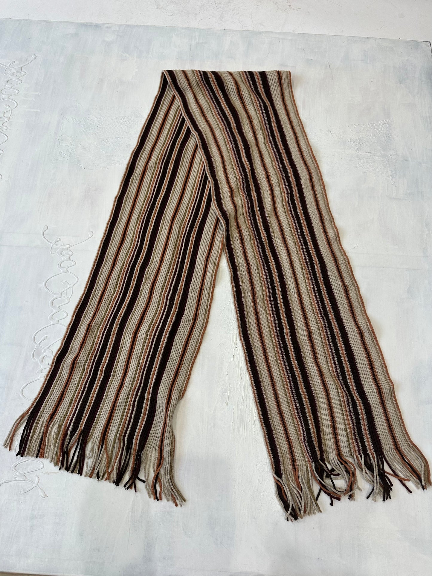 winter edit | cream and brown striped knit tassel scarf